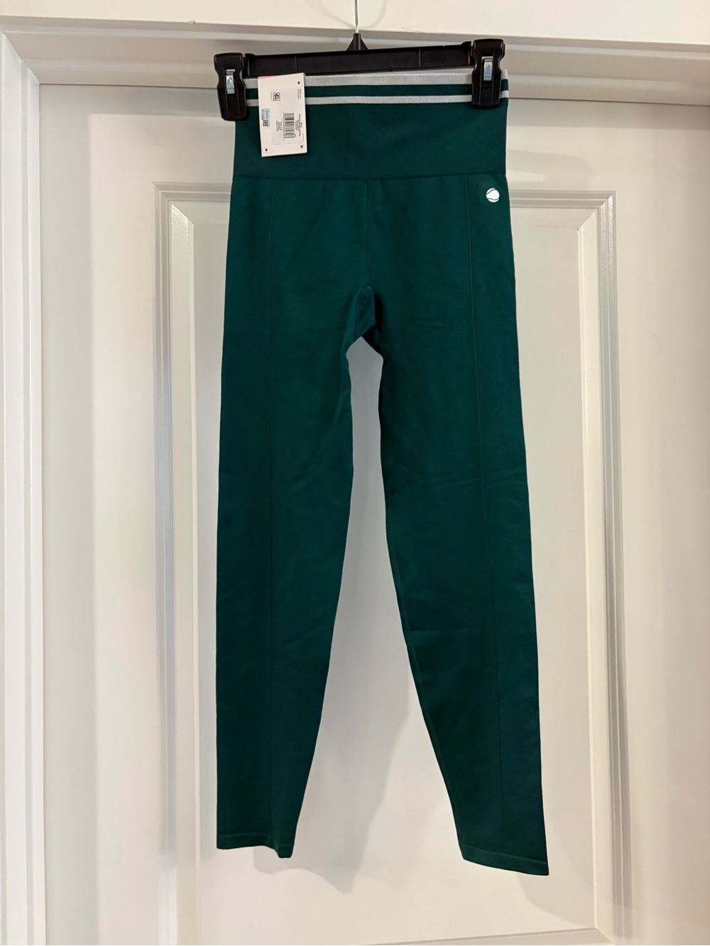 Penn High-Rise Emerald Green Leggings with Striped Waistband